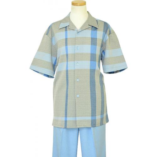 Montique Sky Blue / Grey Checkerboard 2 Piece Outfit 368